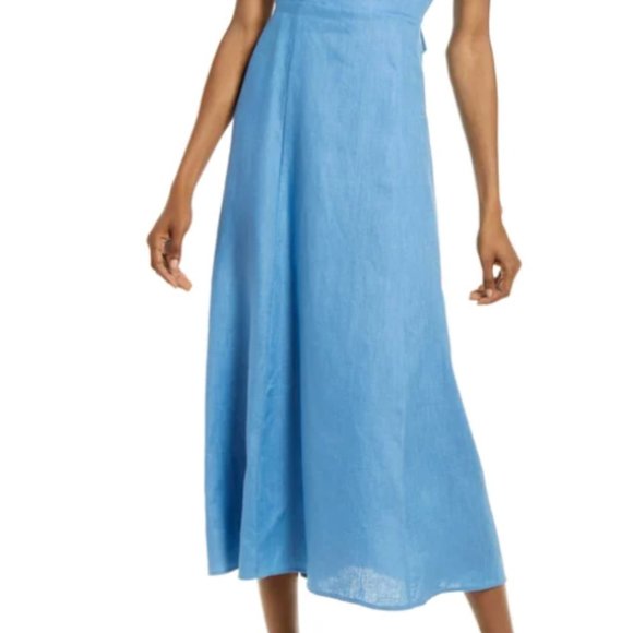REFORMATION STARFRUIT SLEEVELESS OPEN BACK LINEN PARISIAN BLUE MIDI DRESS sz 12 - Picture 5 of 10